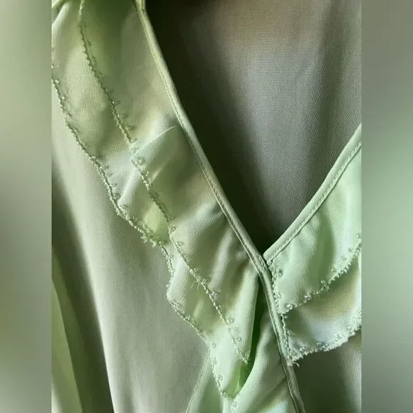 Vintage Lime Green Ruffle Blouse Smocked Waist Sleeveless Carrie Allen S - Picture 4 of 7
